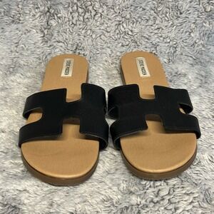 Steve Madden Hoku Black Slide On Sandals Women's Size 13 Greek Style Flat Casual